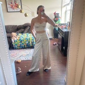 Meshki Champagne colored pant set with bustier top